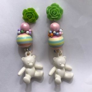 Rainbow pastel rose teddy bear bubblegum earrings